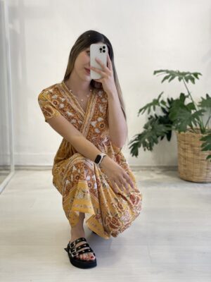 Vestido Floral Print Mostaza
