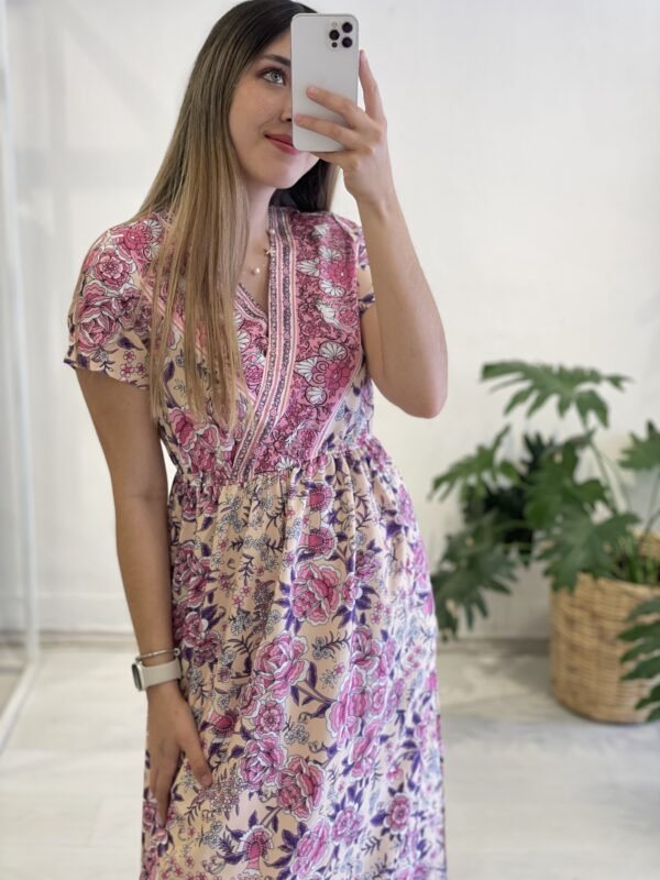Vestido Floral Print Rosa - Imagen 4