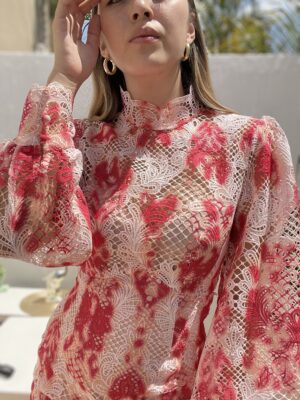 Vestido Corto Crochet Rosa