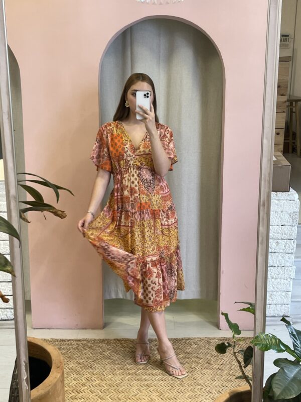 Vestido Naranja Print Patchwork - Imagen 2