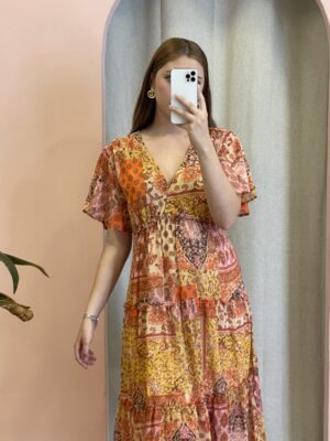 Vestido Naranja Print Patchwork