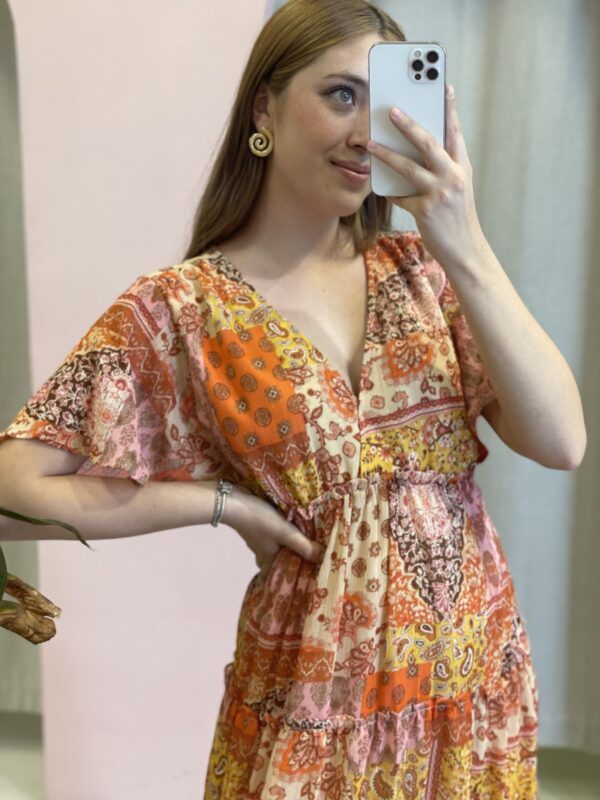 Vestido Naranja Print Patchwork - Imagen 3
