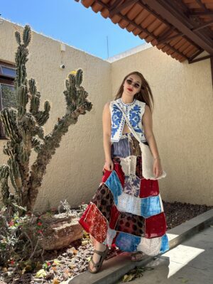 Chaleco Boho Bordado Azul