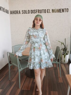 Vestido Corto Azul Con Print Floral